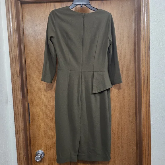 The Fold London Olive Green Asymmetric Sheath Dress Size 10